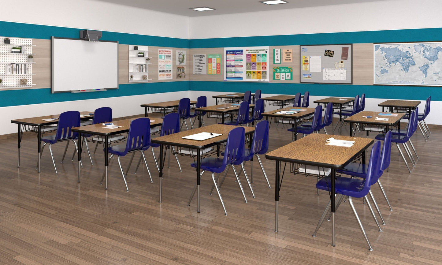 Correll Rectangular Econoline Melamine Top Activity Tables 24"W x 48"L x 19 - 29"H Adjustable Height (COR - AM2448 - REC - XX) - SchoolOutlet