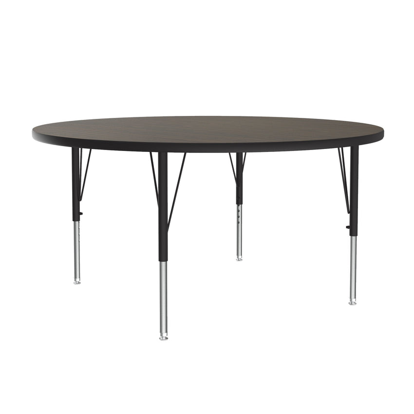 Correll Round Econoline Melamine Top Activity Tables 48"W x 48"L x 19 - 29"H Adjustable Height (COR - AM48 - RND - XX) - SchoolOutlet