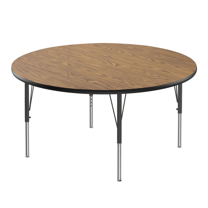 Correll Round Econoline Melamine Top Activity Tables 48"W x 48"L x 19 - 29"H Adjustable Height (COR - AM48 - RND - XX) - SchoolOutlet