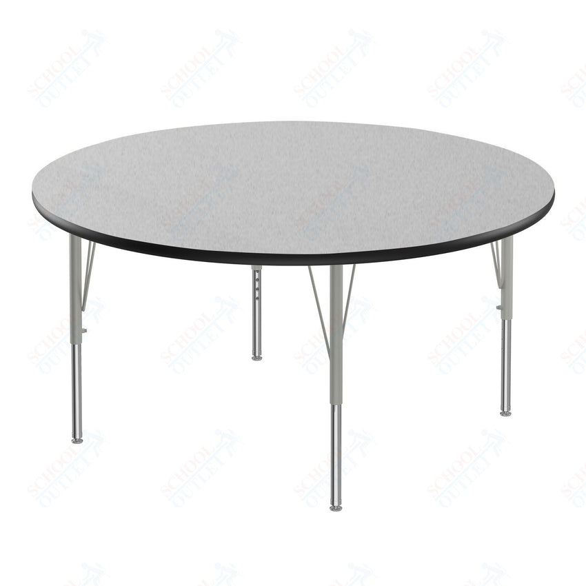 Correll Round Econoline Melamine Top Activity Tables 48"W x 48"L x 19 - 29"H Adjustable Height (COR - AM48 - RND - XX) - SchoolOutlet