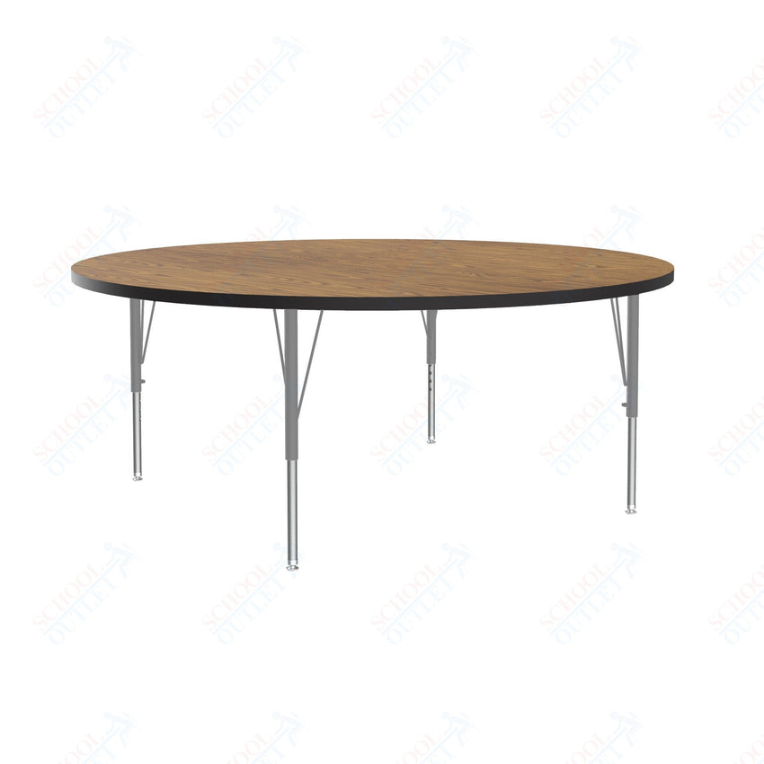 Correll Round Econoline Melamine Top Activity Tables 60"W x 60"L x 19 - 29"H Adjustable Height (COR - AM60 - RND - XX) - SchoolOutlet