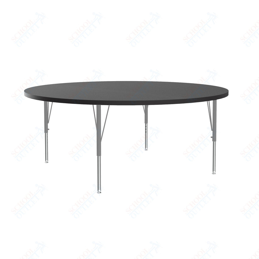 Correll Round Econoline Melamine Top Activity Tables 60"W x 60"L x 19 - 29"H Adjustable Height (COR - AM60 - RND - XX) - SchoolOutlet