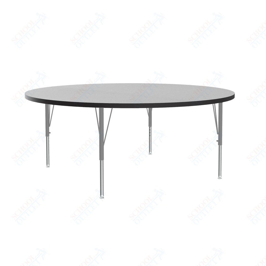 Correll Round Econoline Melamine Top Activity Tables 60"W x 60"L x 19 - 29"H Adjustable Height (COR - AM60 - RND - XX) - SchoolOutlet