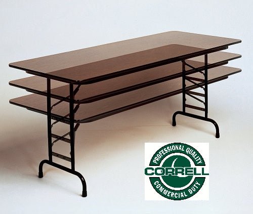 Correll High Pressure Laminate Rectangle Folding Table with Solid Plywood Core with Adjustable Height 36"W x 72"L x 22" - 32"H (PCA3672P - XX) - SchoolOutlet