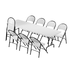 Correll - Plastic Resin Folding Table & 8 Chairs Package - 29" H x 30'' W x 96" L - Rectangle (R3096-8RC350-XX)