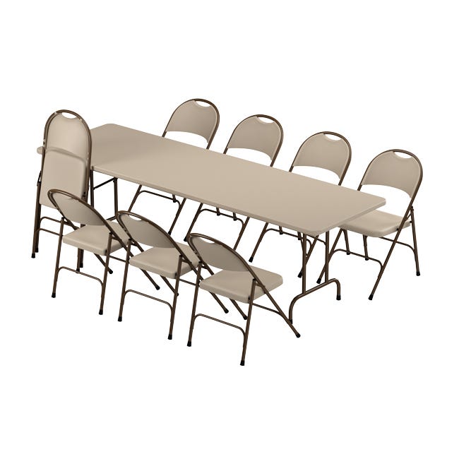 Correll - Plastic Resin Folding Table & 8 Chairs Package - 29" H x 30'' W x 96" L - Rectangle (R3096 - 8RC350 - XX) - SchoolOutlet