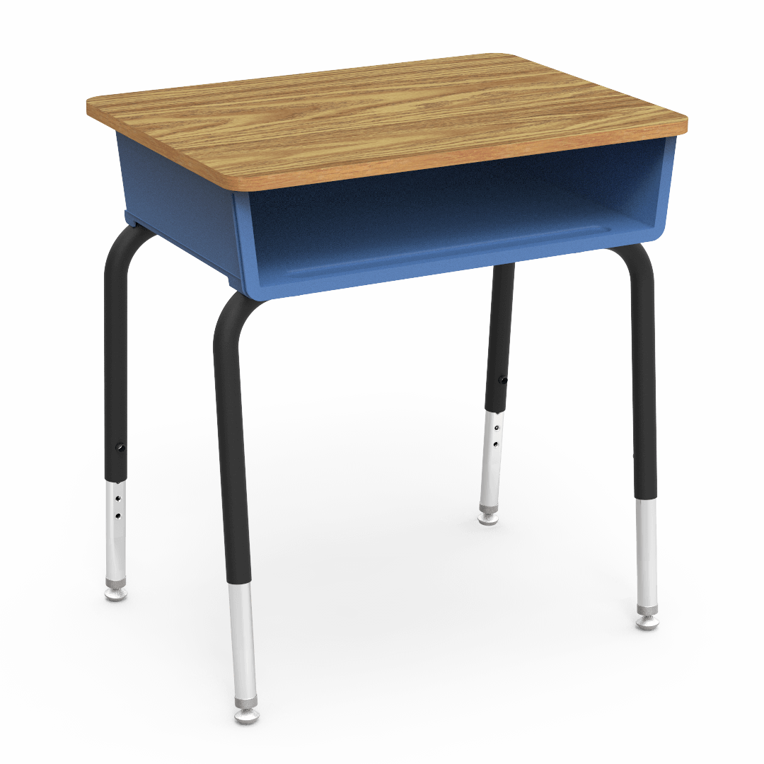 Virco 785 School Desk 18" x 24" Laminate Top with Plastic Open Front Book Box and Adjustable Height Legs for Students Elementary to University