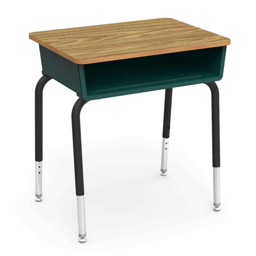 Virco 785 School Desk 18" x 24" Laminate Top with Plastic Open Front Book Box and Adjustable Height Legs for Students Elementary to University