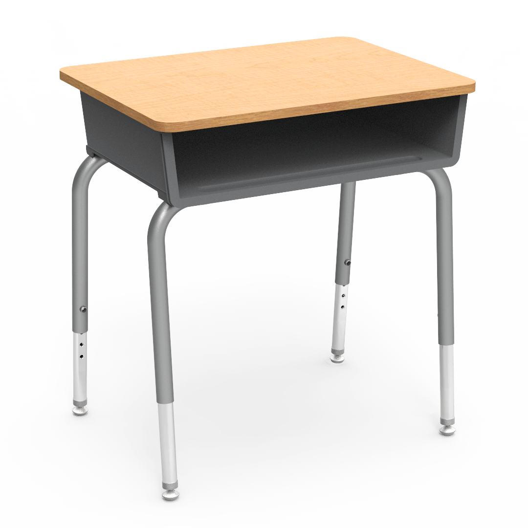 Virco 785 School Desk 18" x 24" Laminate Top with Plastic Open Front Book Box and Adjustable Height Legs for Students Elementary to University