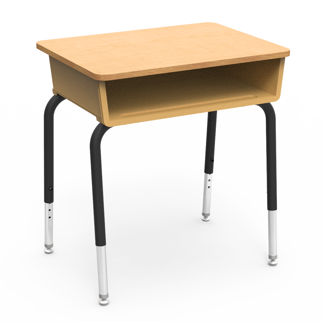 Virco 785 School Desk 18" x 24" Laminate Top with Plastic Open Front Book Box and Adjustable Height Legs for Students Elementary to University