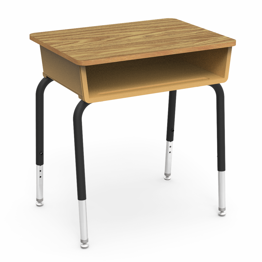 Virco 785 School Desk 18" x 24" Laminate Top with Plastic Open Front Book Box and Adjustable Height Legs for Students Elementary to University