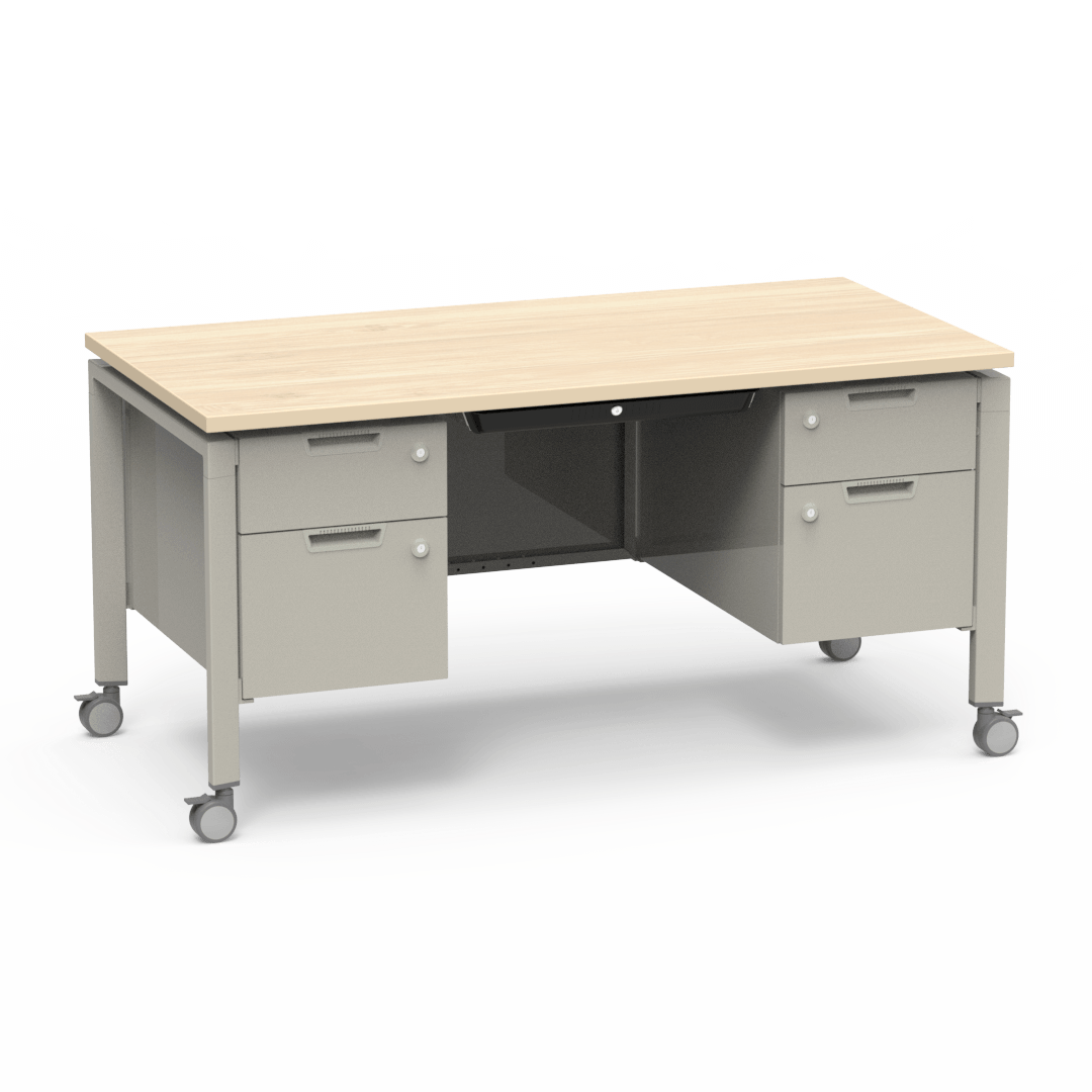 Virco Topaz Series Double Pedestal Mobile Teacher Desk with Storage 60"W x 30"D x 30"H (DESK-TZD3060)