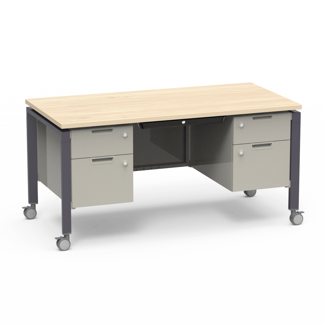 Virco Topaz Series Double Pedestal Mobile Teacher Desk with Storage 60"W x 30"D x 30"H (DESK-TZD3060)