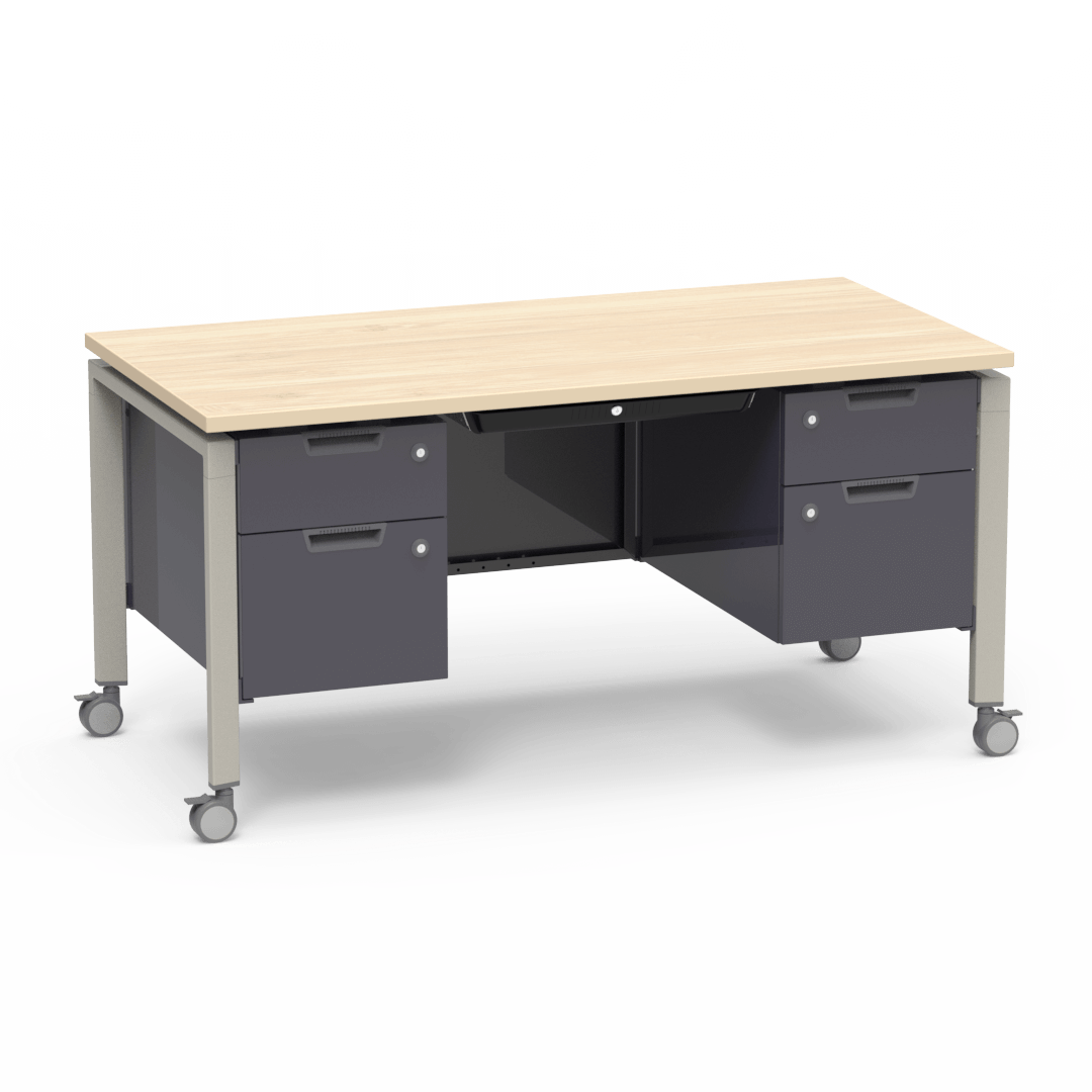 Virco Topaz Series Double Pedestal Mobile Teacher Desk with Storage 60"W x 30"D x 30"H (DESK-TZD3060)
