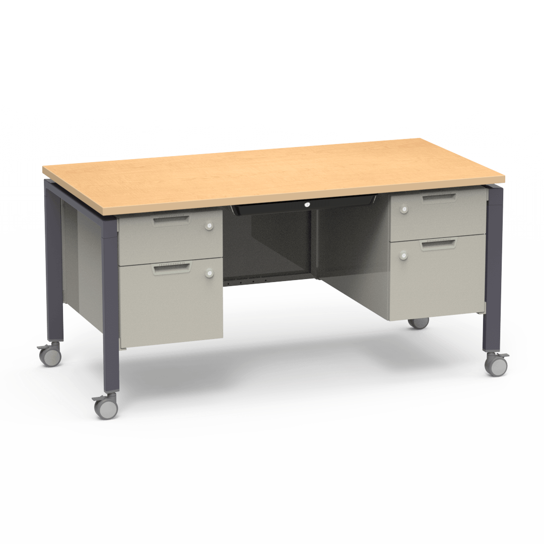 Virco Topaz Series Double Pedestal Mobile Teacher Desk with Storage 60"W x 30"D x 30"H (DESK-TZD3060)