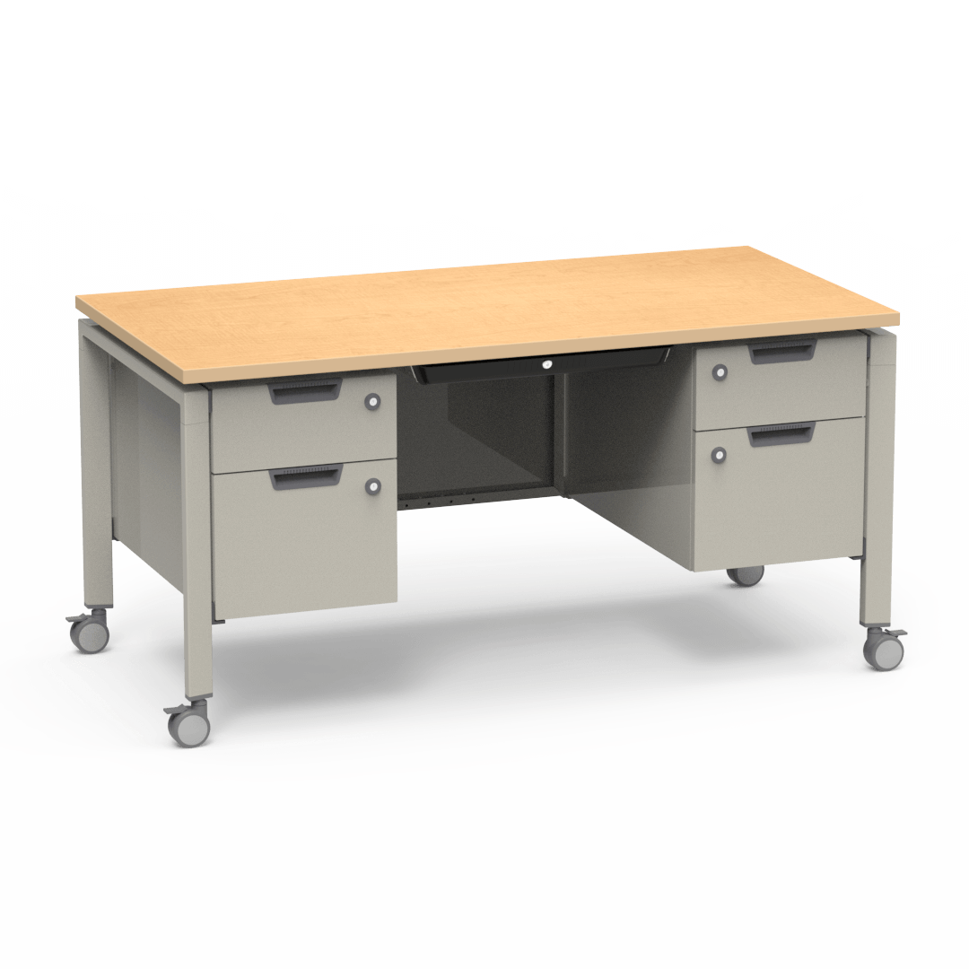 Virco Topaz Series Double Pedestal Mobile Teacher Desk with Storage 60"W x 30"D x 30"H (DESK-TZD3060)