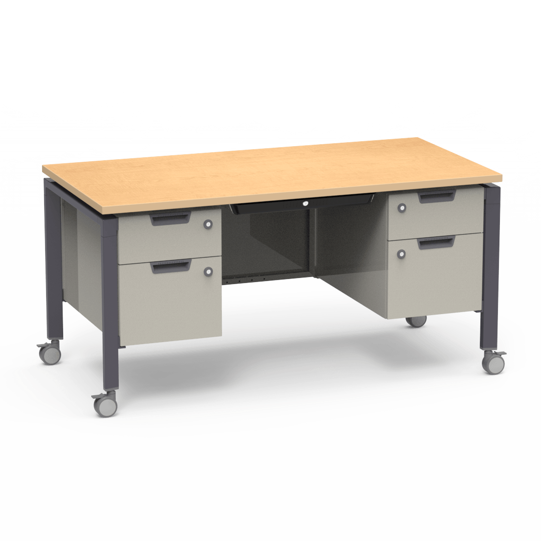 Virco Topaz Series Double Pedestal Mobile Teacher Desk with Storage 60"W x 30"D x 30"H (DESK-TZD3060)