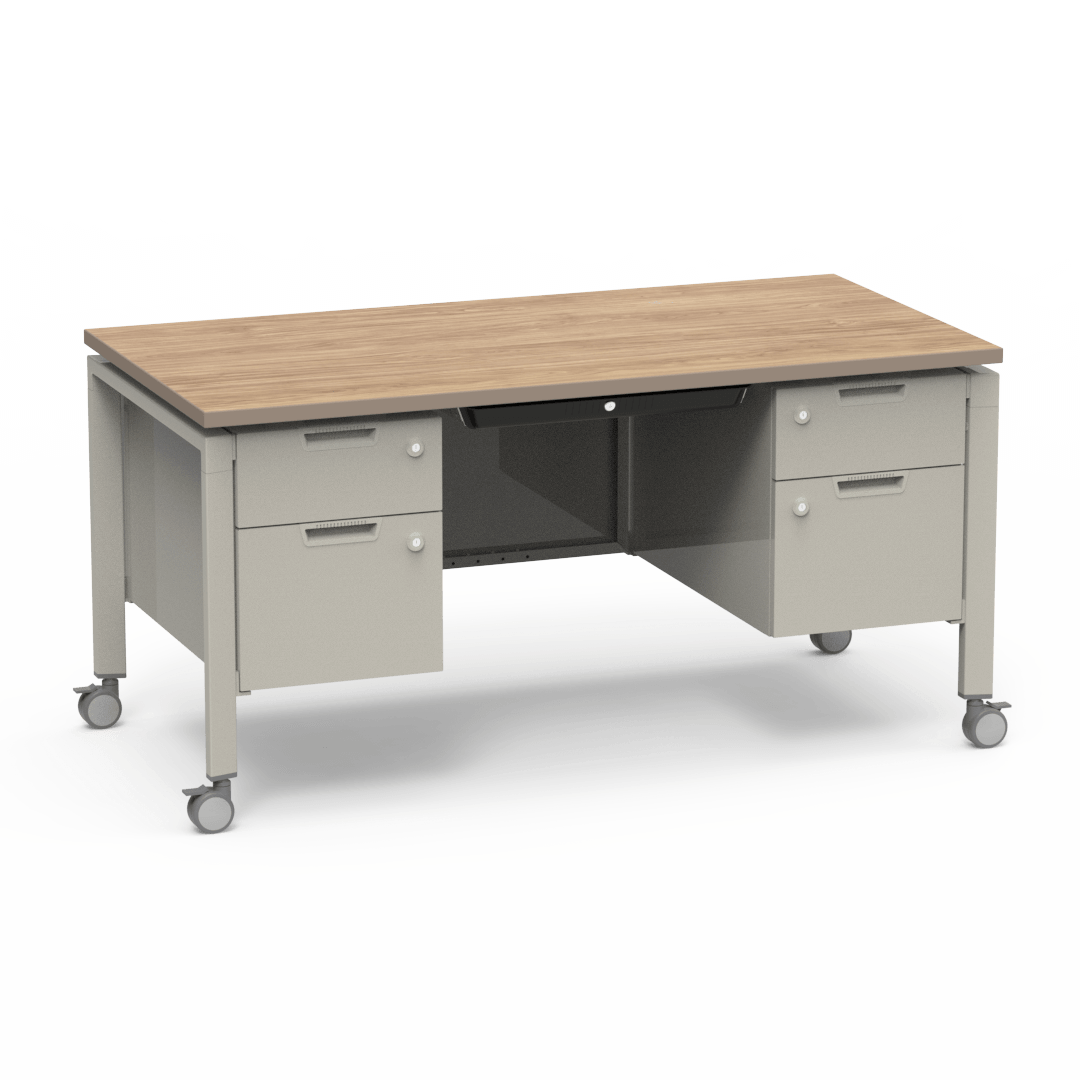Virco Topaz Series Double Pedestal Mobile Teacher Desk with Storage 60"W x 30"D x 30"H (DESK-TZD3060)