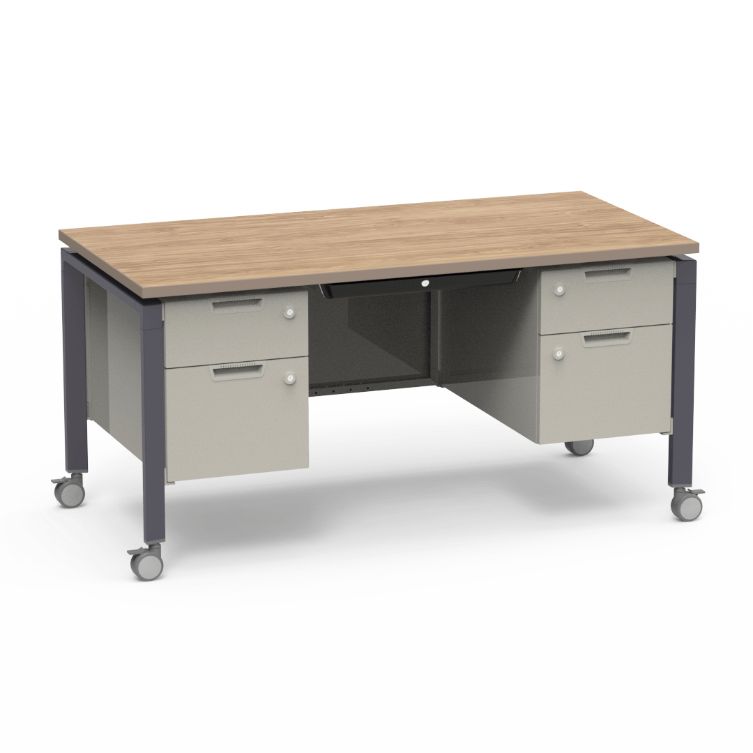 Virco Topaz Series Double Pedestal Mobile Teacher Desk with Storage 60"W x 30"D x 30"H (DESK-TZD3060)