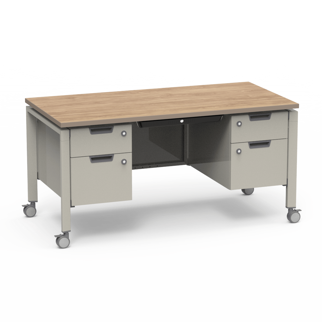 Virco Topaz Series Double Pedestal Mobile Teacher Desk with Storage 60"W x 30"D x 30"H (DESK-TZD3060)