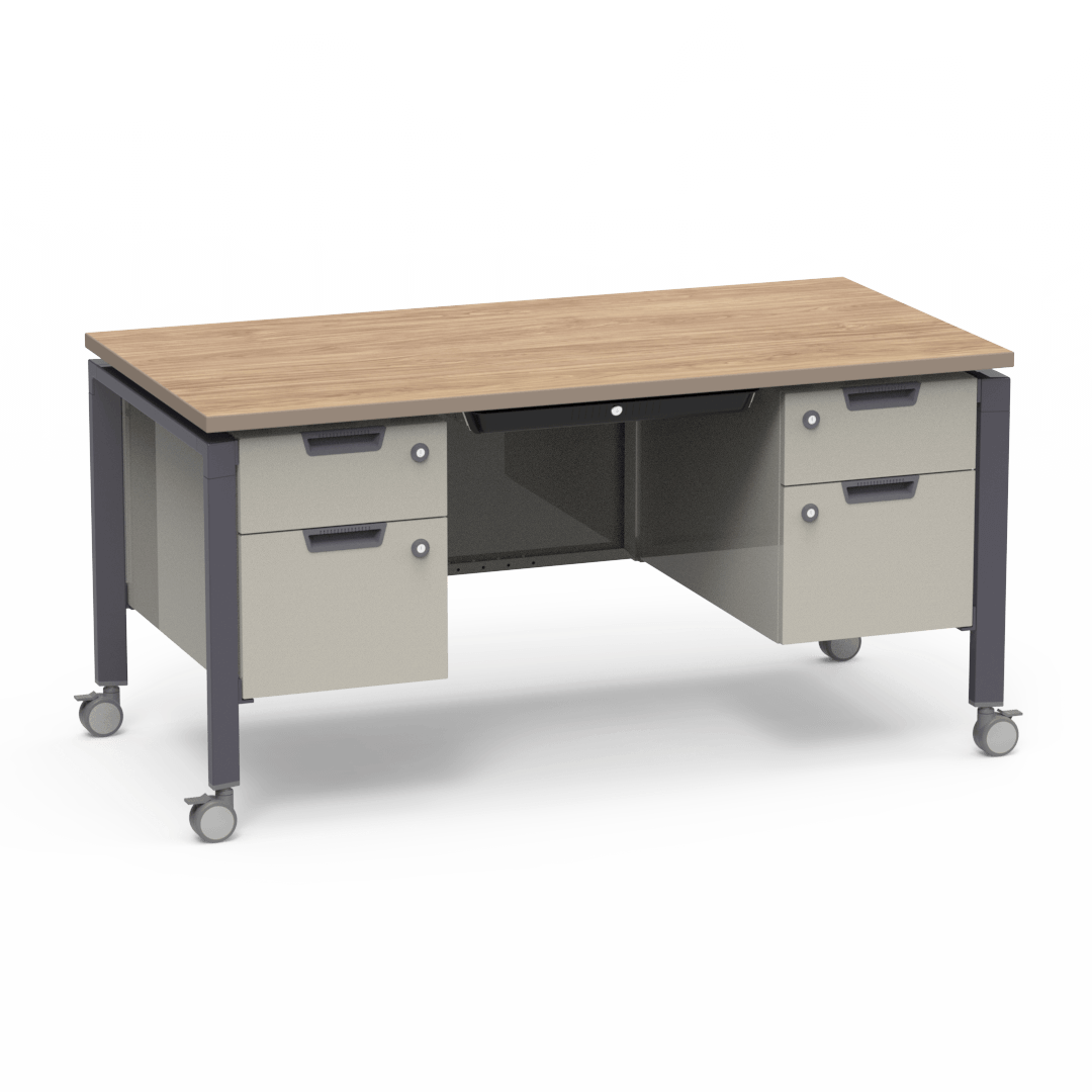 Virco Topaz Series Double Pedestal Mobile Teacher Desk with Storage 60"W x 30"D x 30"H (DESK-TZD3060)