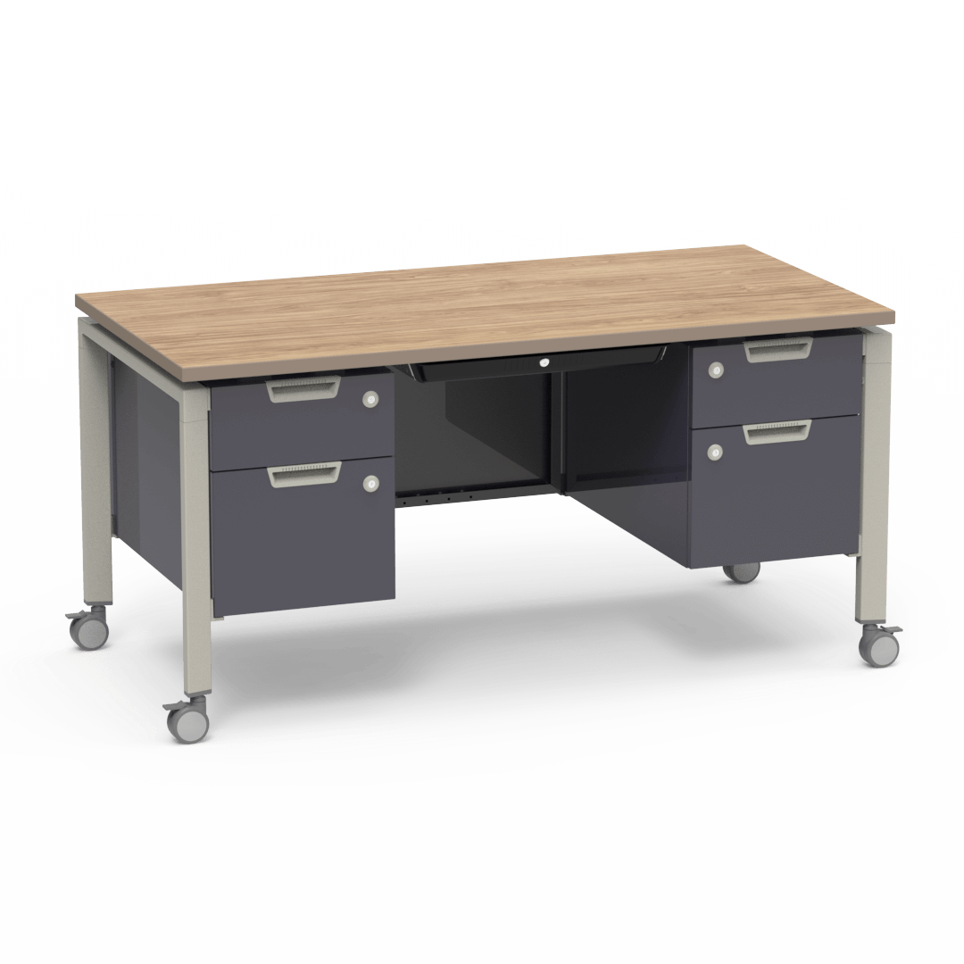 Virco Topaz Series Double Pedestal Mobile Teacher Desk with Storage 60"W x 30"D x 30"H (DESK-TZD3060)