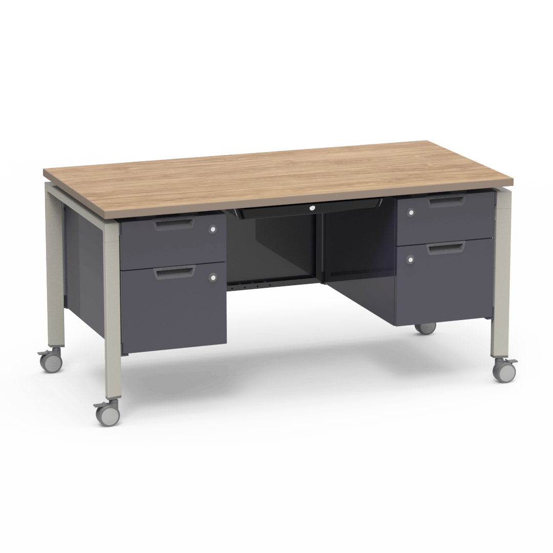 Virco Topaz Series Double Pedestal Mobile Teacher Desk with Storage 60"W x 30"D x 30"H (DESK-TZD3060)