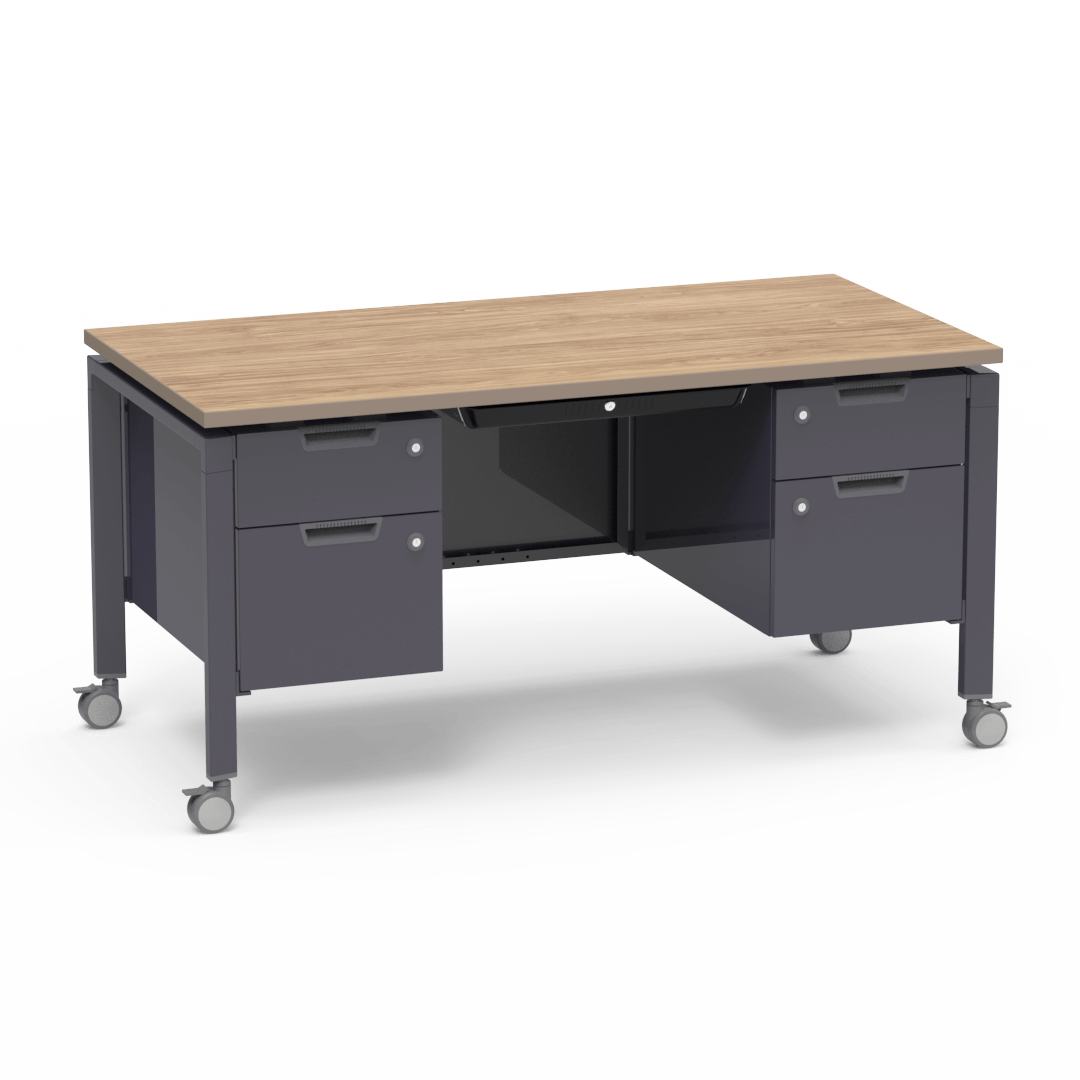 Virco Topaz Series Double Pedestal Mobile Teacher Desk with Storage 60"W x 30"D x 30"H (DESK-TZD3060)