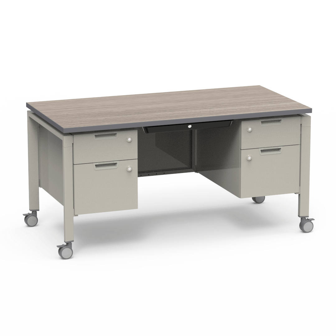 Virco Topaz Series Double Pedestal Mobile Teacher Desk with Storage 60"W x 30"D x 30"H (DESK-TZD3060)