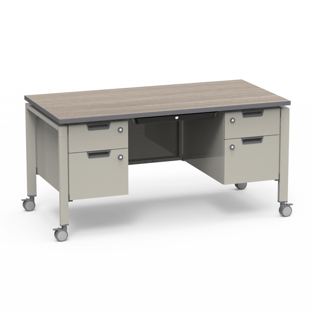 Virco Topaz Series Double Pedestal Mobile Teacher Desk with Storage 60"W x 30"D x 30"H (DESK-TZD3060)