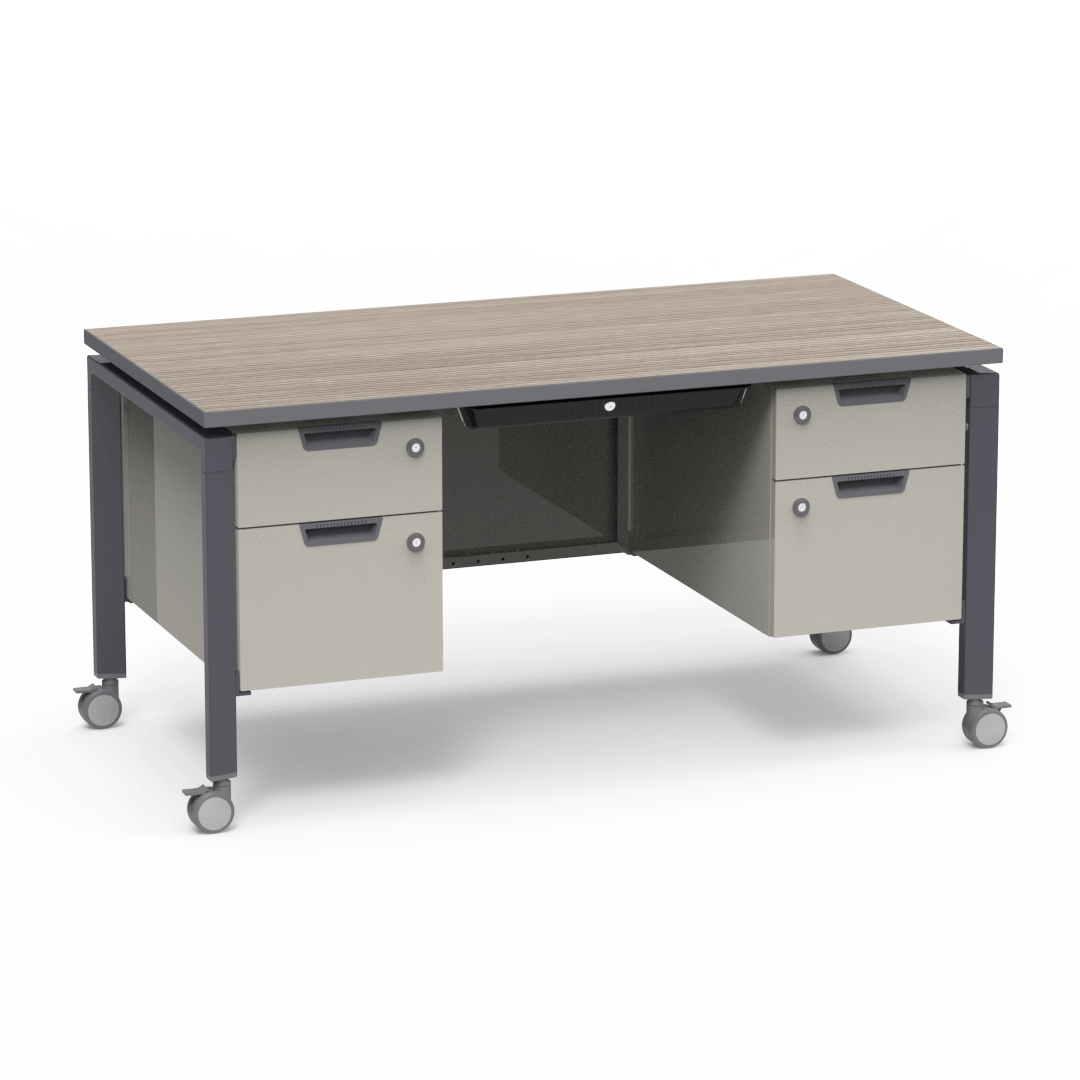 Virco Topaz Series Double Pedestal Mobile Teacher Desk with Storage 60"W x 30"D x 30"H (DESK-TZD3060)