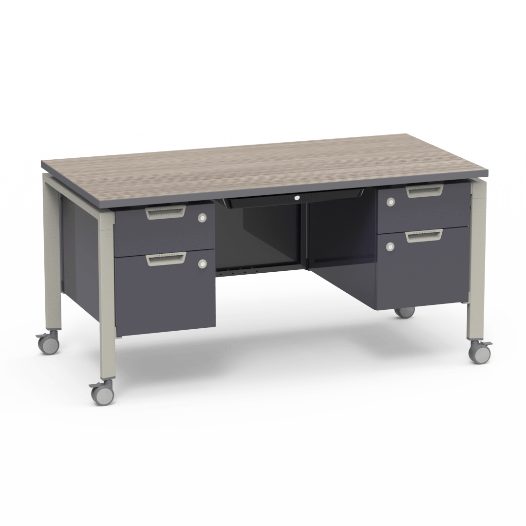 Virco Topaz Series Double Pedestal Mobile Teacher Desk with Storage 60"W x 30"D x 30"H (DESK-TZD3060)