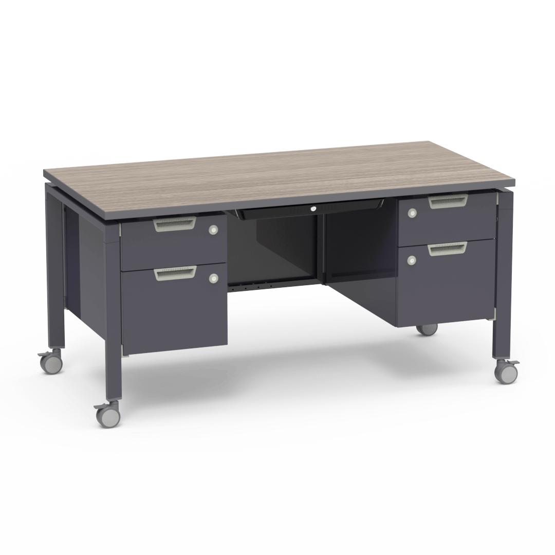 Virco Topaz Series Double Pedestal Mobile Teacher Desk with Storage 60"W x 30"D x 30"H (DESK-TZD3060)