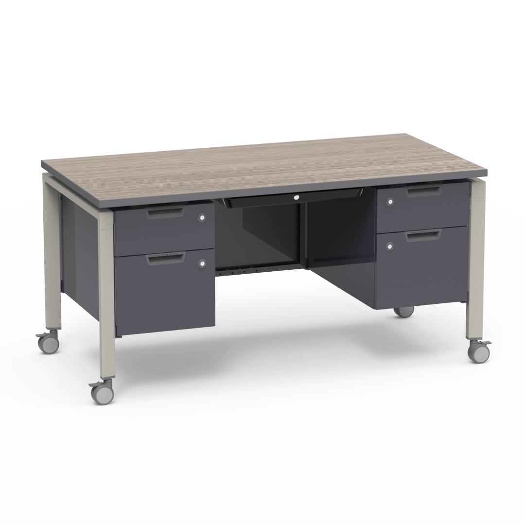 Virco Topaz Series Double Pedestal Mobile Teacher Desk with Storage 60"W x 30"D x 30"H (DESK-TZD3060)
