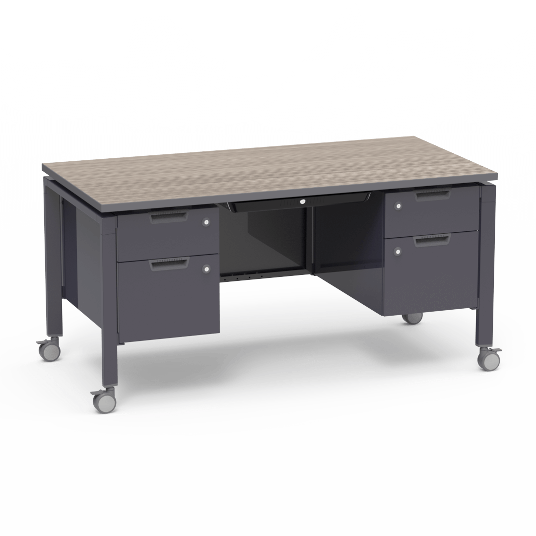 Virco Topaz Series Double Pedestal Mobile Teacher Desk with Storage 60"W x 30"D x 30"H (DESK-TZD3060)