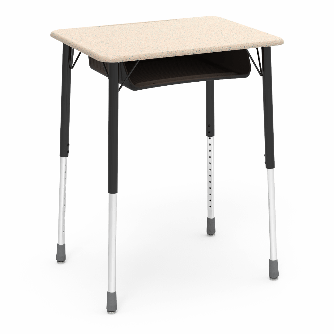 Virco ZADJ2026BOXM - ZUMA Series Student Desk, Hard Plastic 20" x 26-1/8" Top, 22"-34"H with plastic book box
