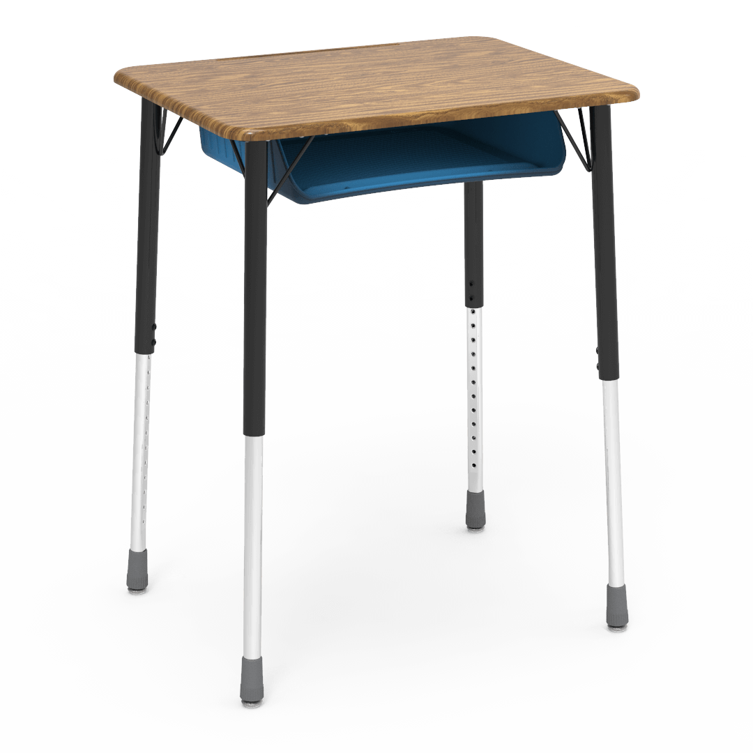 Virco ZADJ2026BOXM - ZUMA Series Student Desk, Hard Plastic 20" x 26-1/8" Top, 22"-34"H with plastic book box