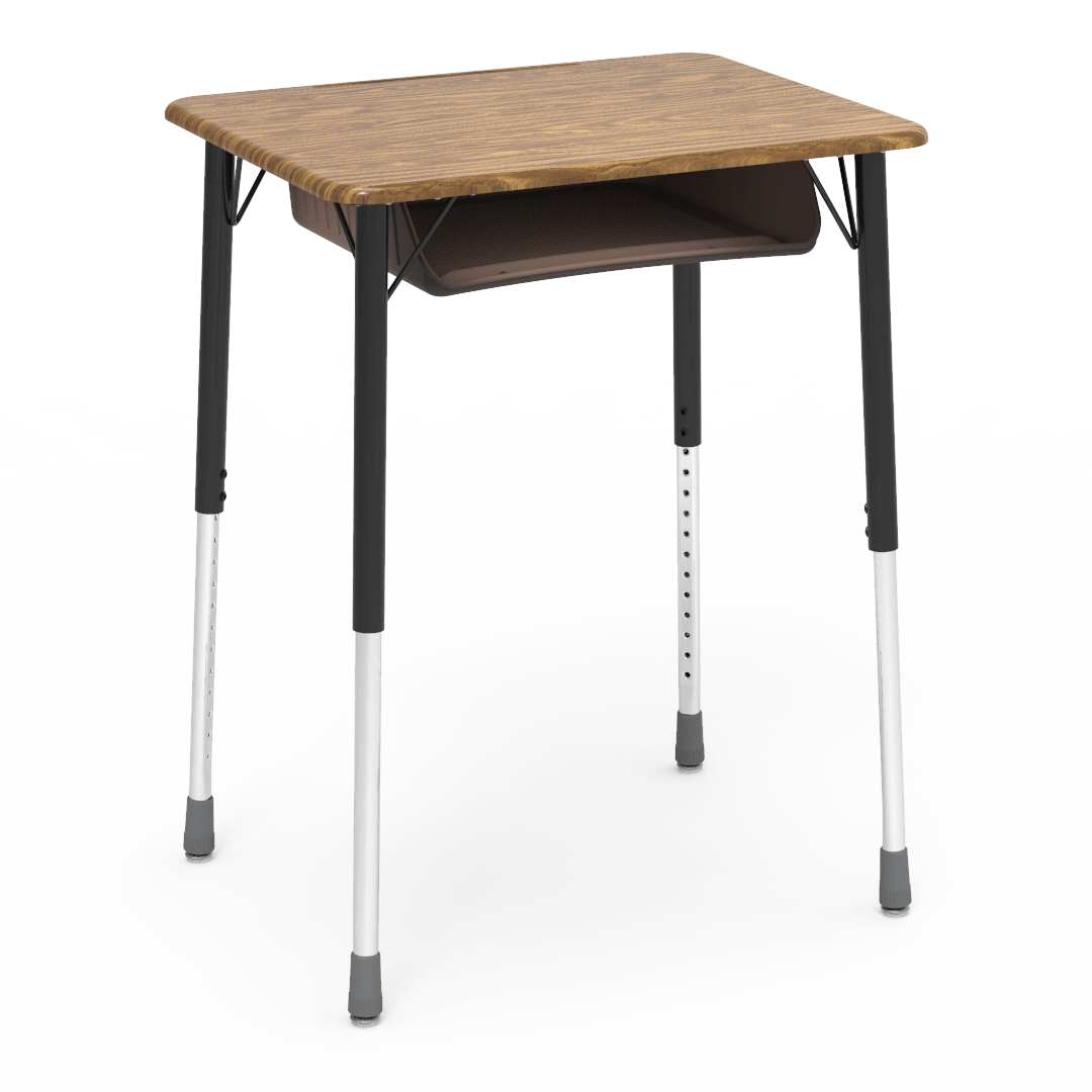 Virco ZADJ2026BOXM - ZUMA Series Student Desk, Hard Plastic 20" x 26-1/8" Top, 22"-34"H with plastic book box