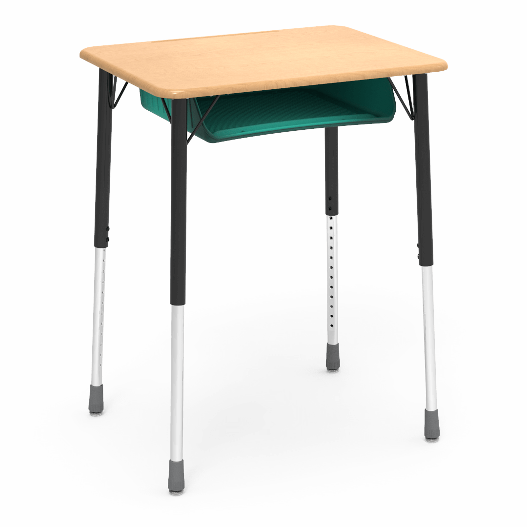 Virco ZADJ2026BOXM - ZUMA Series Student Desk, Hard Plastic 20" x 26-1/8" Top, 22"-34"H with plastic book box