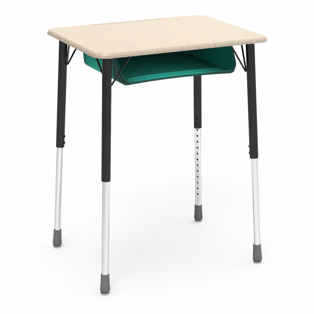 Virco ZADJ2026BOXM - ZUMA Series Student Desk, Hard Plastic 20" x 26-1/8" Top, 22"-34"H with plastic book box
