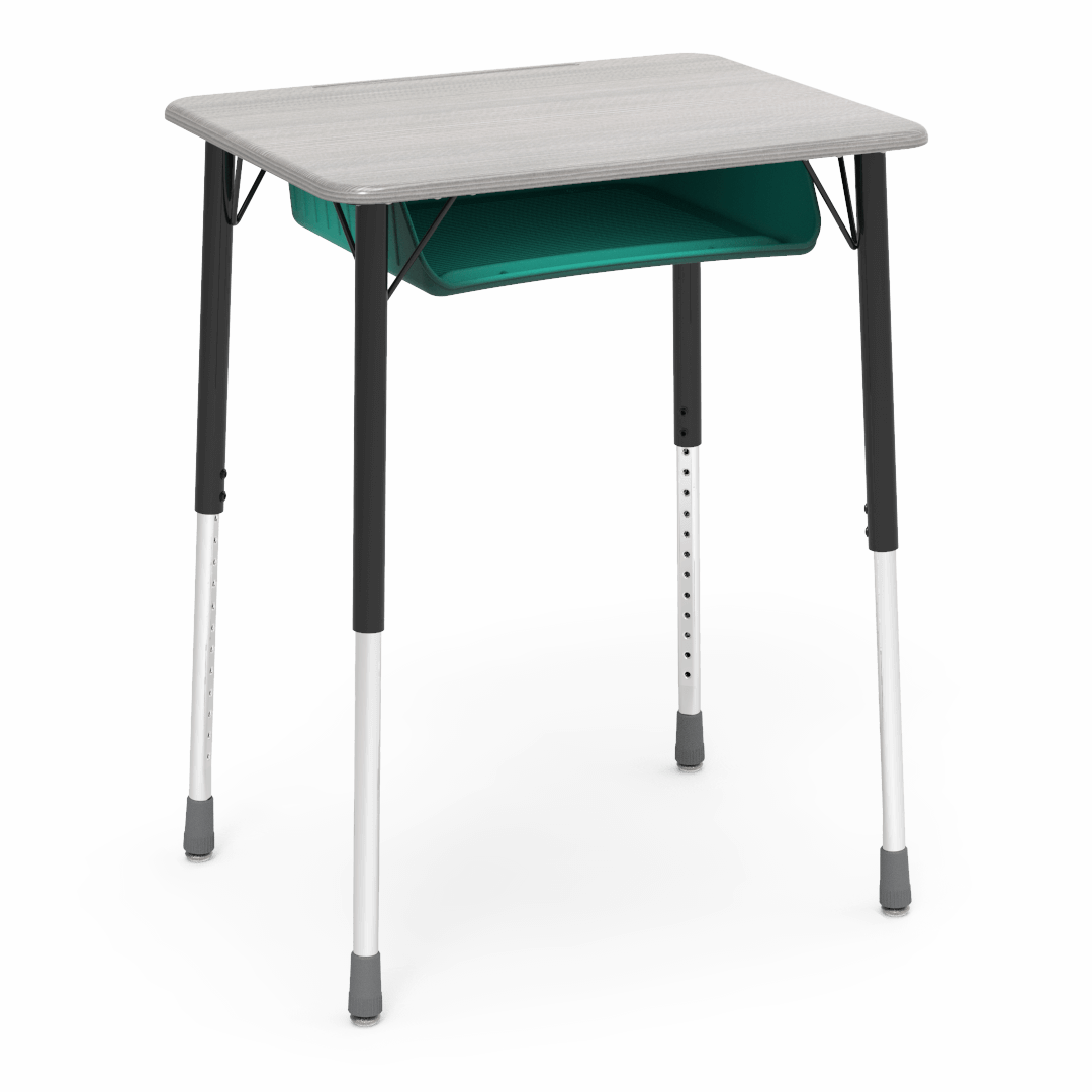 Virco ZADJ2026BOXM - ZUMA Series Student Desk, Hard Plastic 20" x 26-1/8" Top, 22"-34"H with plastic book box