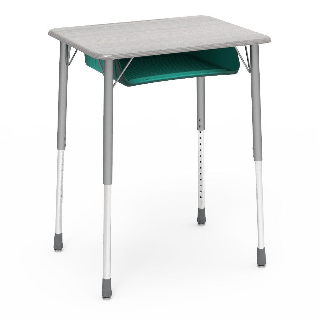 Virco ZADJ2026BOXM - ZUMA Series Student Desk, Hard Plastic 20" x 26-1/8" Top, 22"-34"H with plastic book box