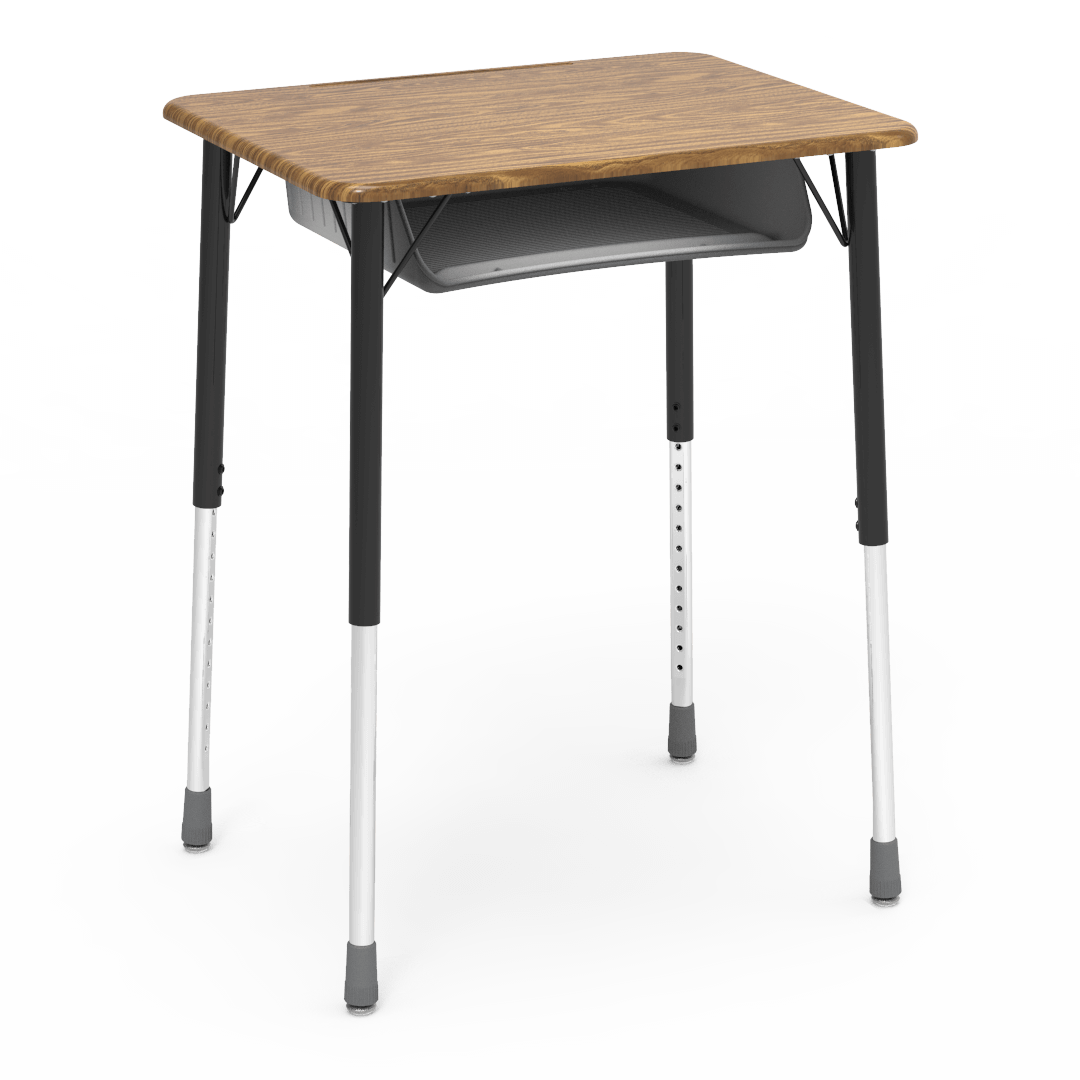 Virco ZADJ2026BOXM - ZUMA Series Student Desk, Hard Plastic 20" x 26-1/8" Top, 22"-34"H with plastic book box
