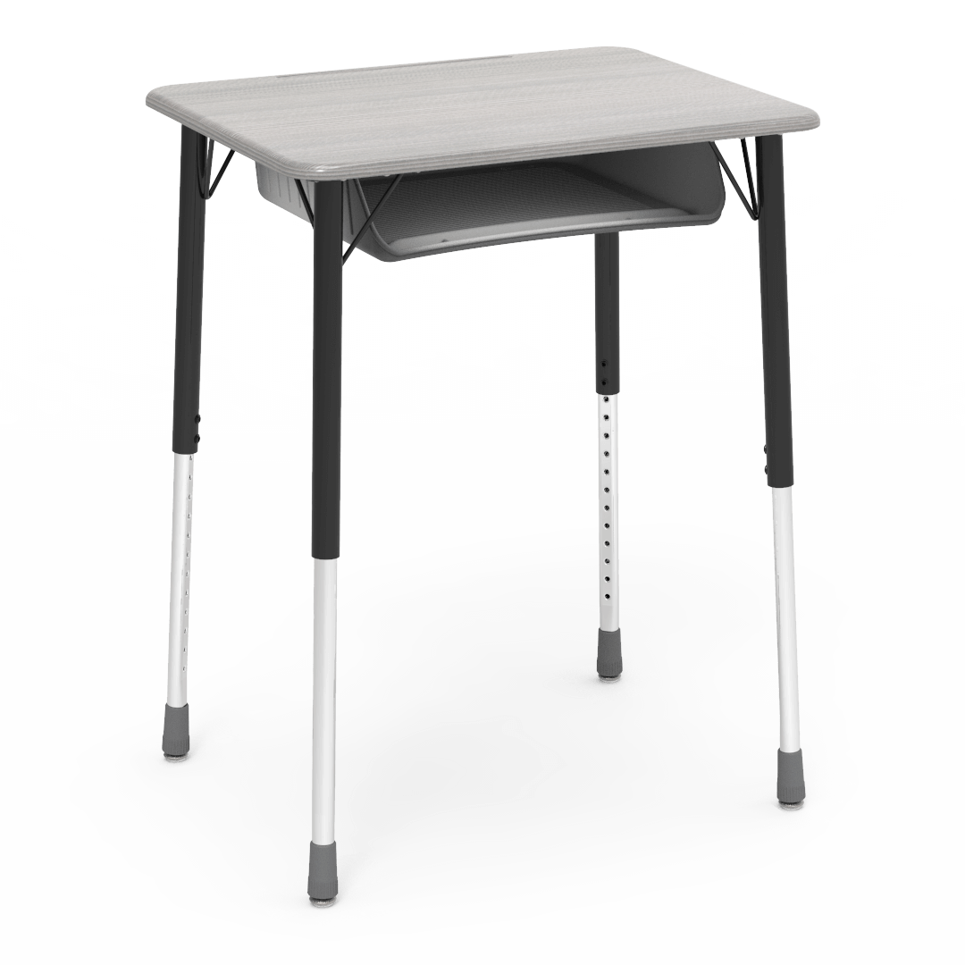 Virco ZADJ2026BOXM - ZUMA Series Student Desk, Hard Plastic 20" x 26-1/8" Top, 22"-34"H with plastic book box