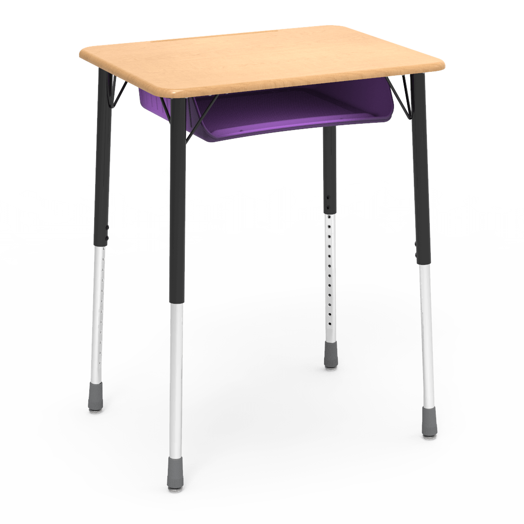 Virco ZADJ2026BOXM - ZUMA Series Student Desk, Hard Plastic 20" x 26-1/8" Top, 22"-34"H with plastic book box