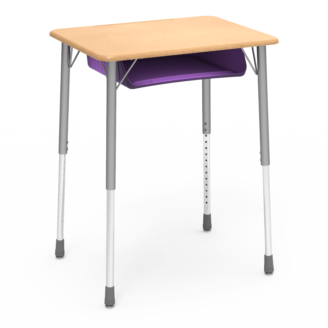 Virco ZADJ2026BOXM - ZUMA Series Student Desk, Hard Plastic 20" x 26-1/8" Top, 22"-34"H with plastic book box