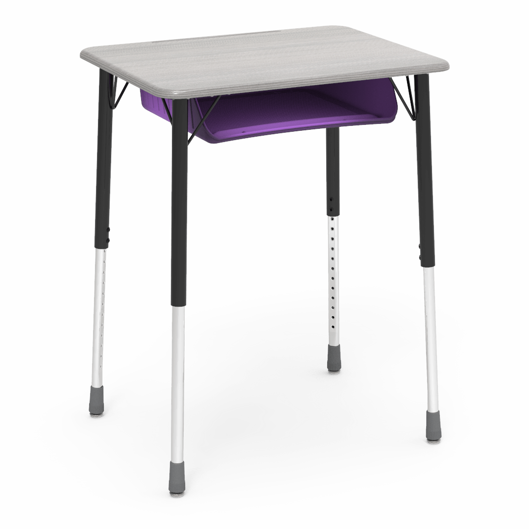 Virco ZADJ2026BOXM - ZUMA Series Student Desk, Hard Plastic 20" x 26-1/8" Top, 22"-34"H with plastic book box