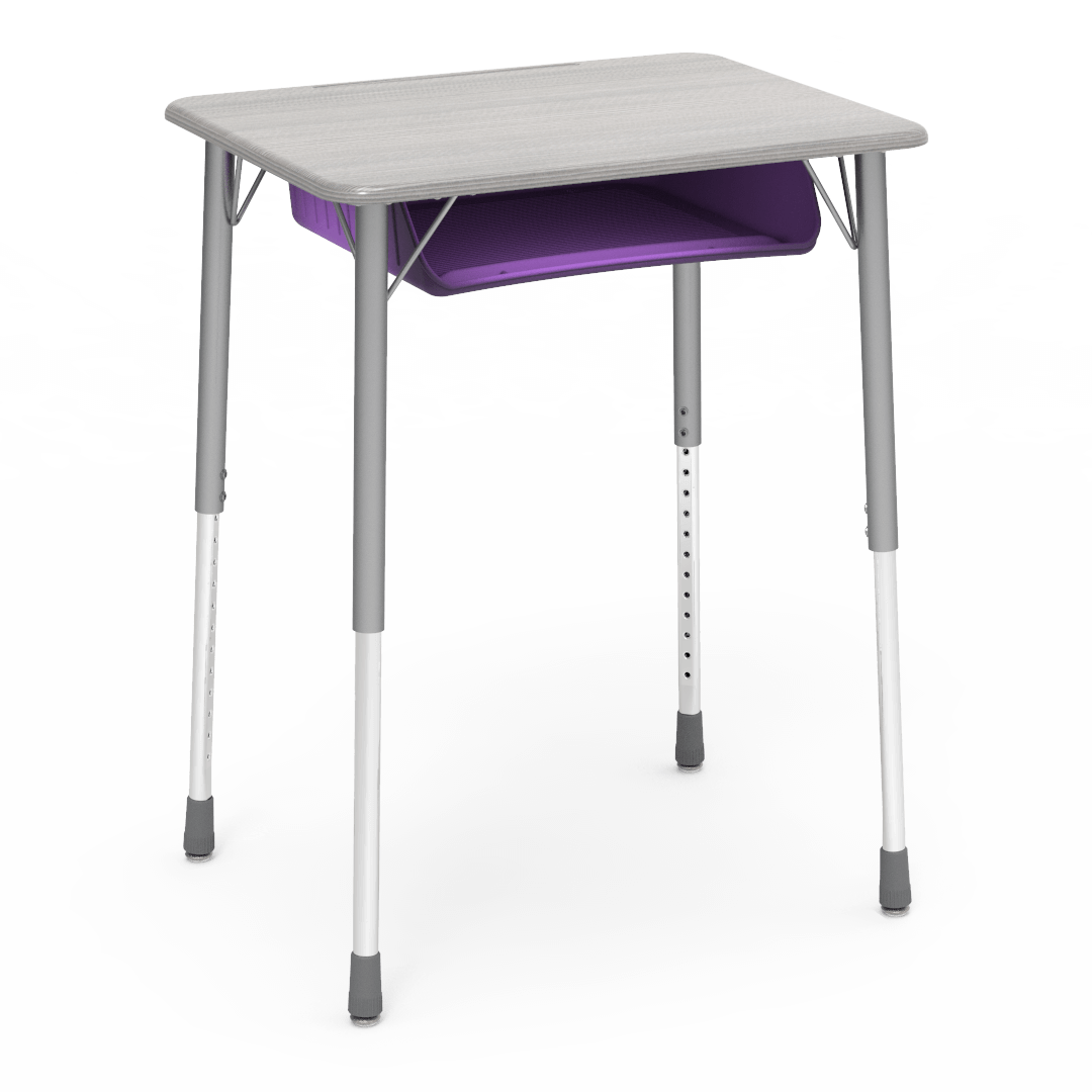 Virco ZADJ2026BOXM - ZUMA Series Student Desk, Hard Plastic 20" x 26-1/8" Top, 22"-34"H with plastic book box
