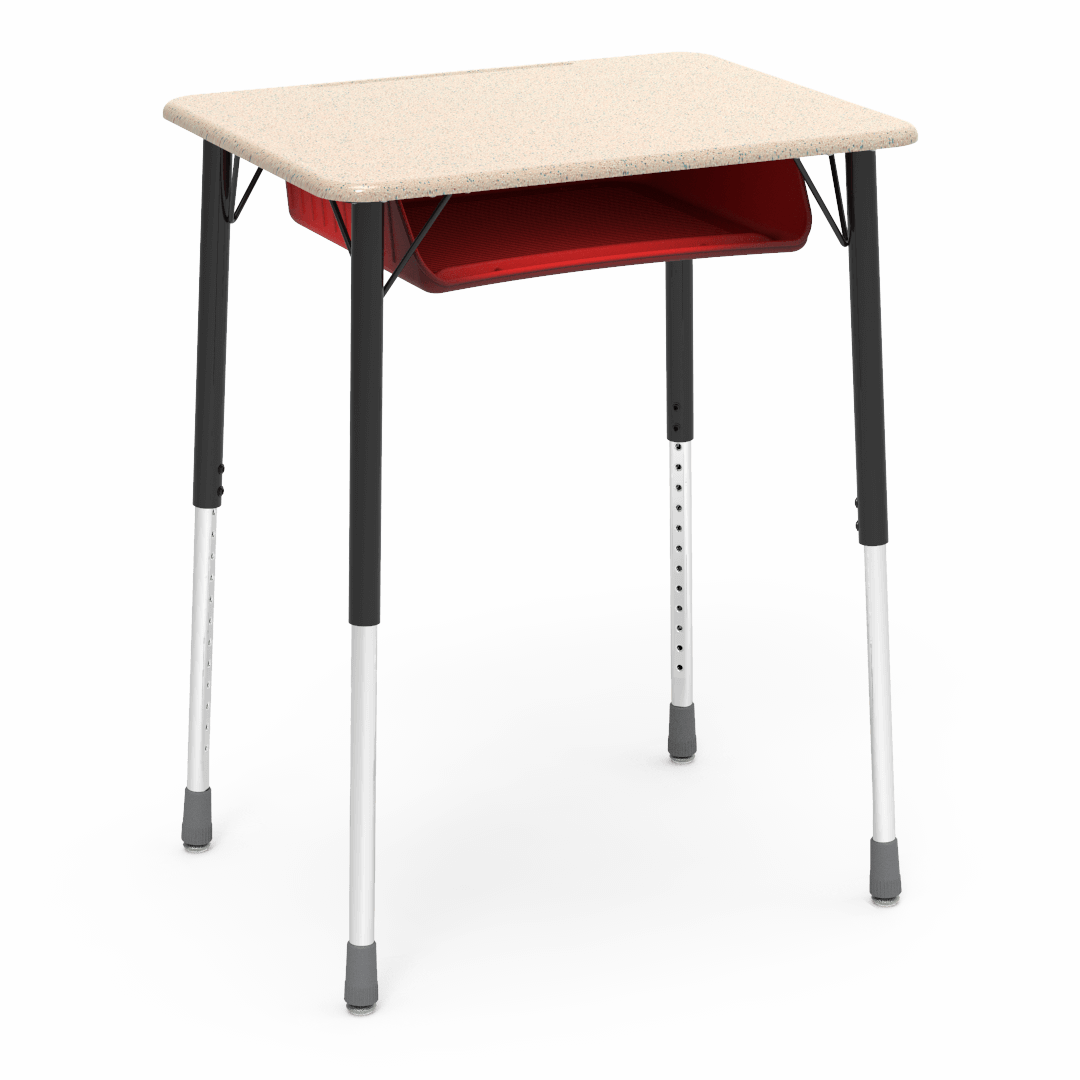 Virco ZADJ2026BOXM - ZUMA Series Student Desk, Hard Plastic 20" x 26-1/8" Top, 22"-34"H with plastic book box