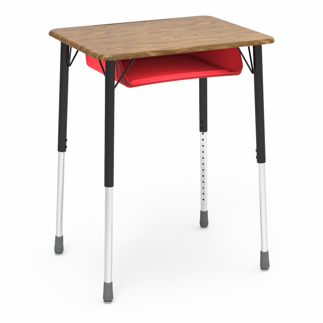 Virco ZADJ2026BOXM - ZUMA Series Student Desk, Hard Plastic 20" x 26-1/8" Top, 22"-34"H with plastic book box